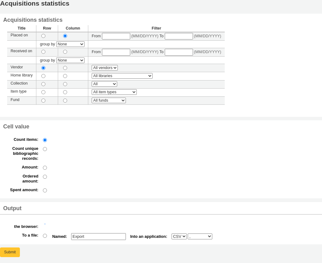 Using the form provided, choose which value you would like to appear in the column and which will appear in the row.