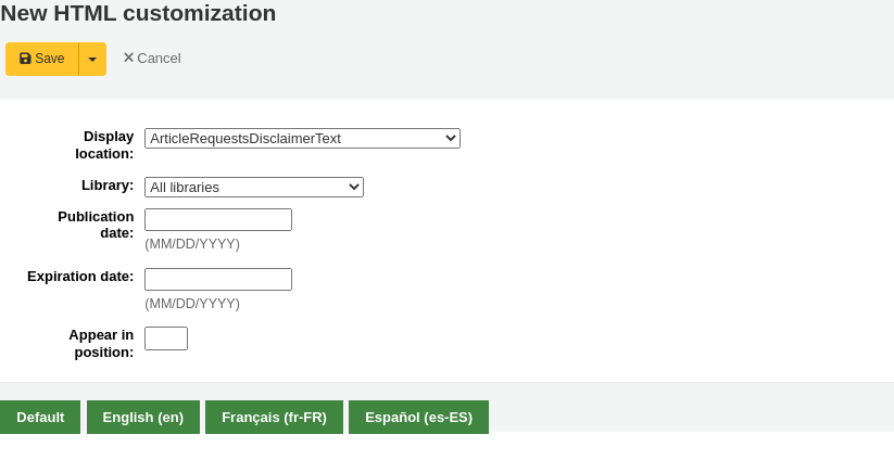 New additional content entry form