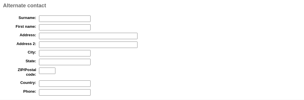 'Alternate contact' section of the patron form