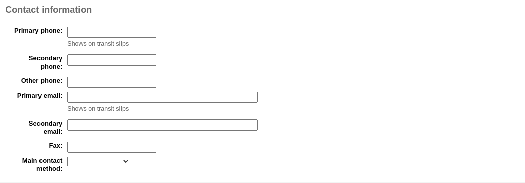 The Contact information section of the new patron form