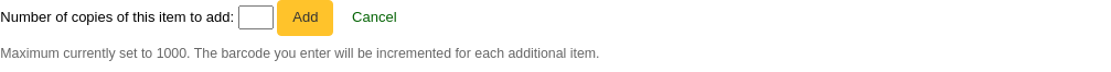 The buttons under the add item form are replaced by 'Number of copies of this item to add' with an input box in which to enter the number