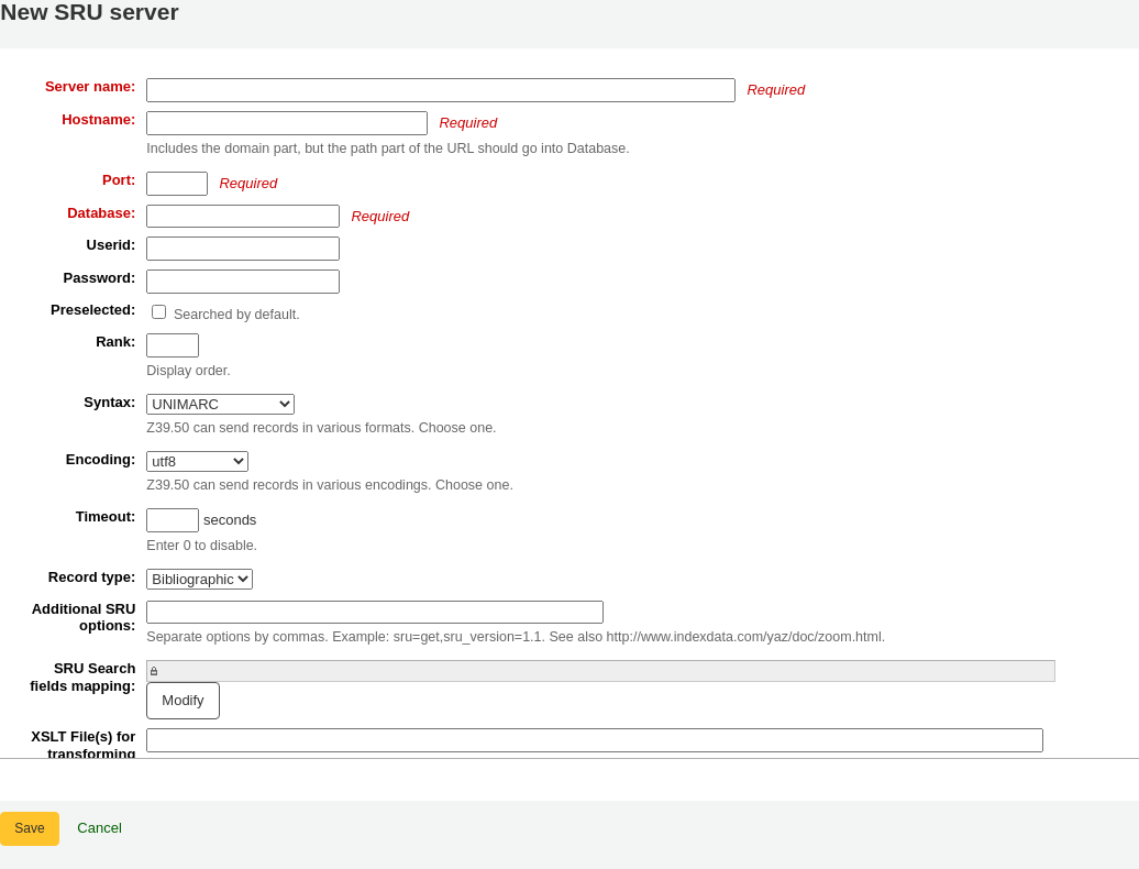 New SRU server form