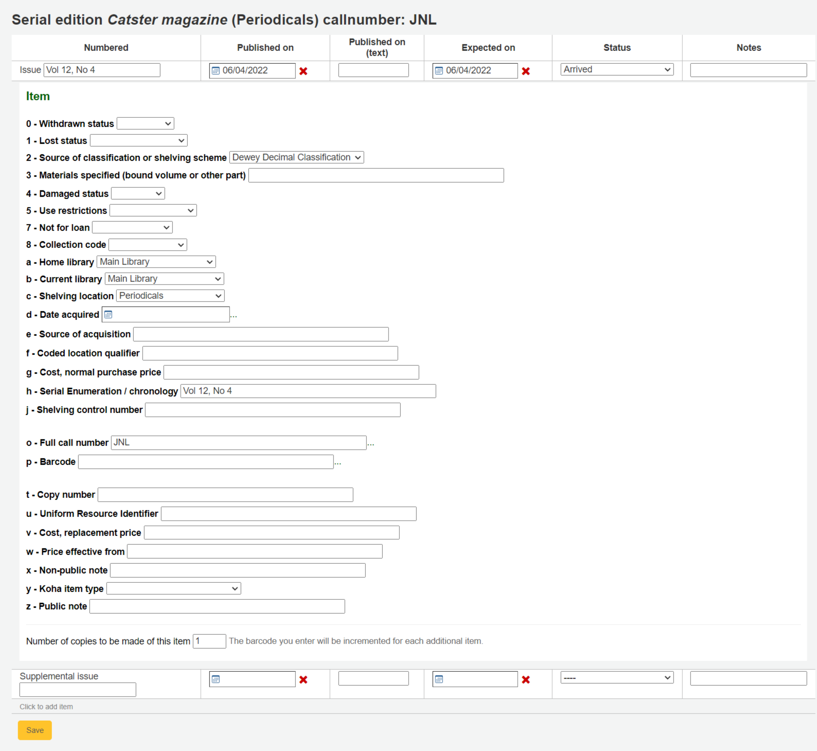 Issue receive form with the item creation form opened