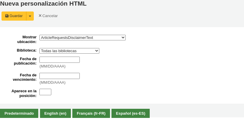 New additional content entry form