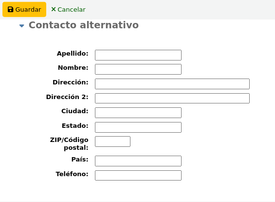 'Alternate contact' section of the patron form