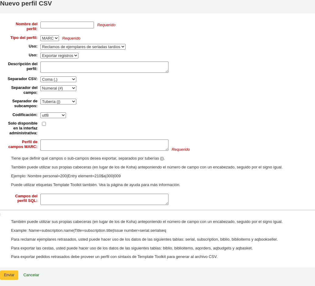 Add new CSV profile form