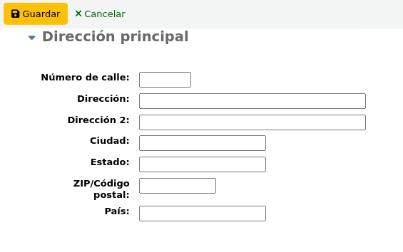 Main address section of the add new patron form