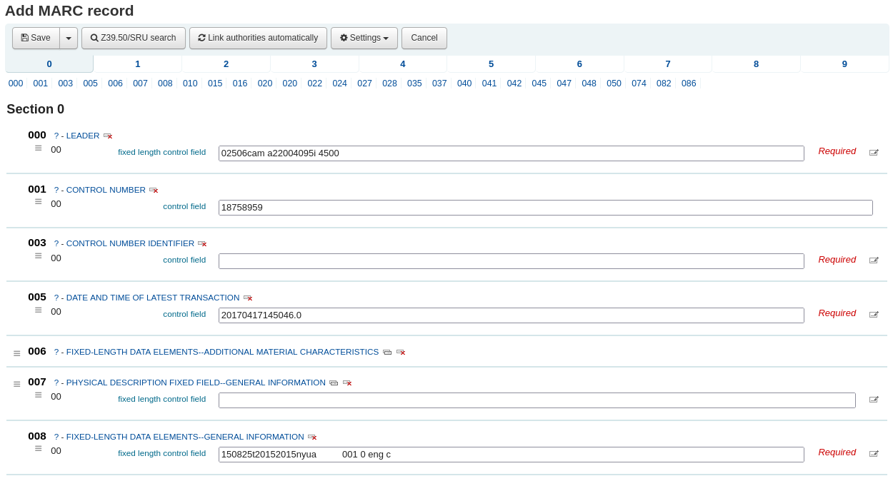 Basic cataloging form