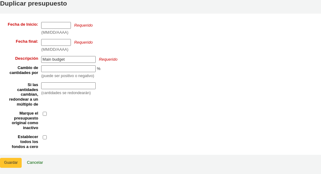 Form to duplicate a budget