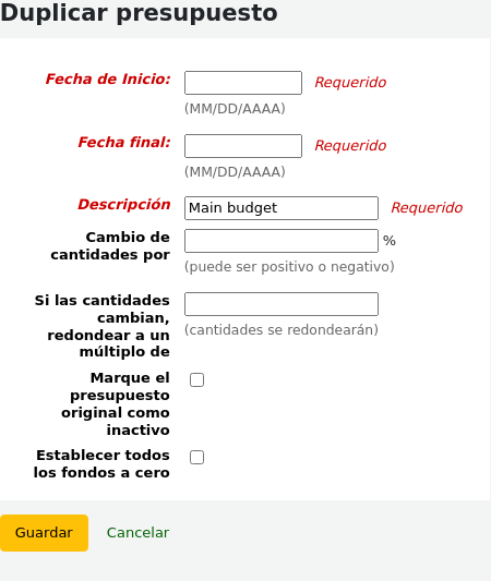 Form to duplicate a budget