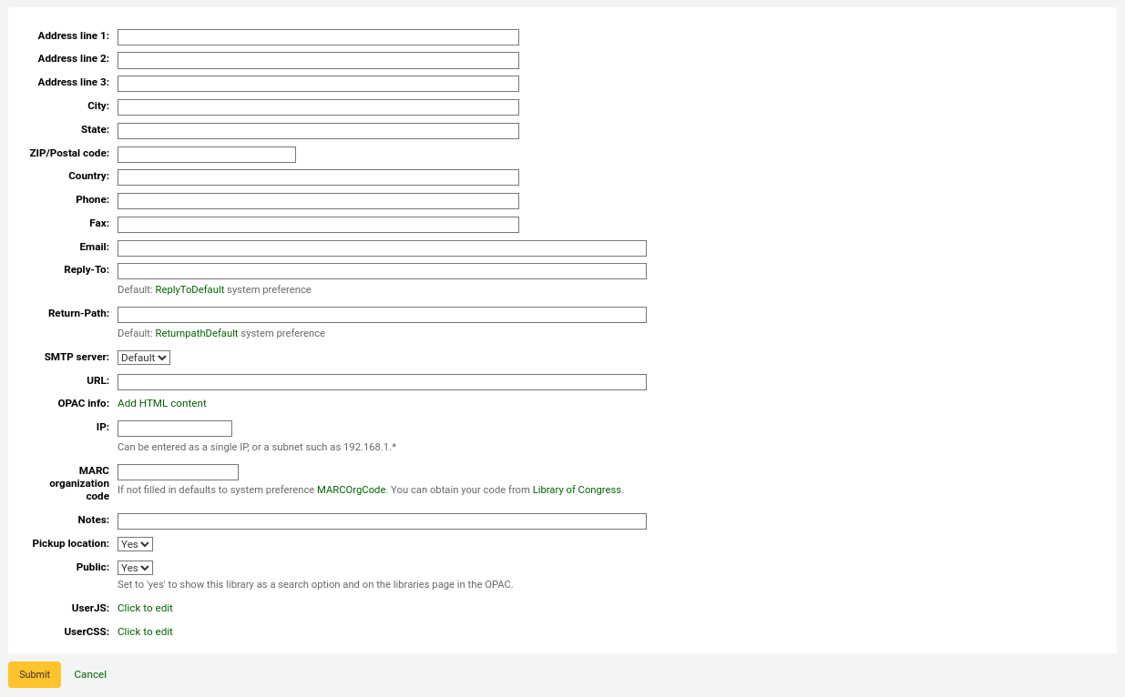 Second section of the new library form