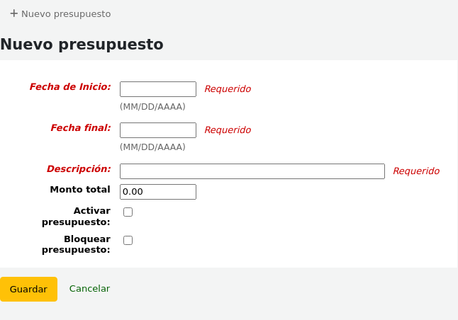 Form to add a new budget