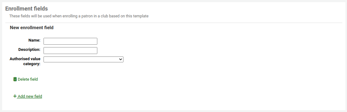 Form to add enrollment fields to a club template