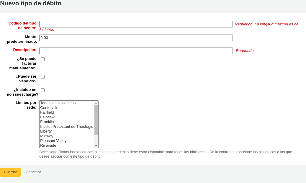 New debit type form