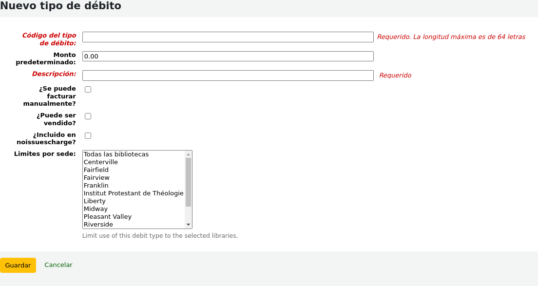 New debit type form