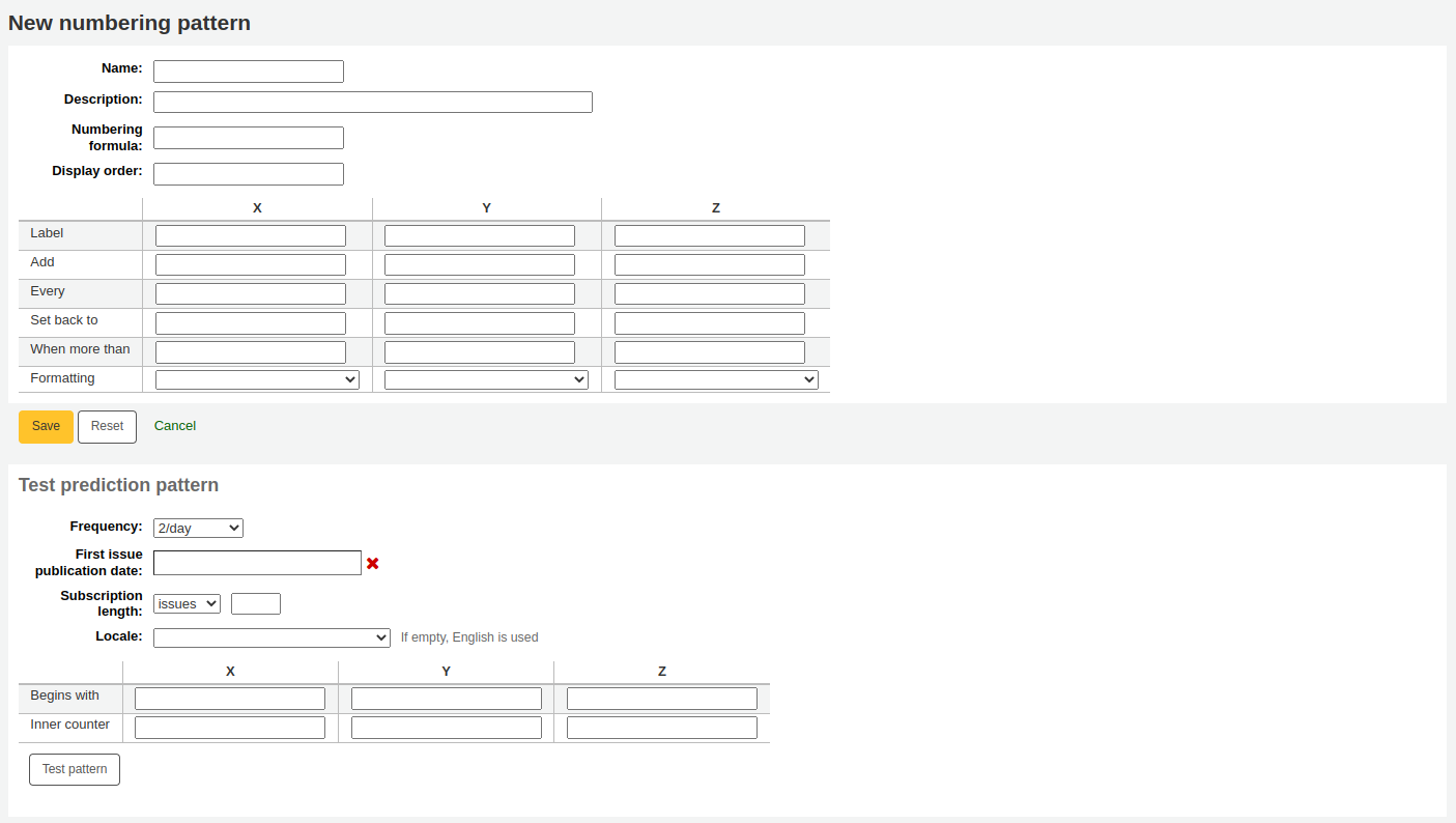 New numbering pattern form