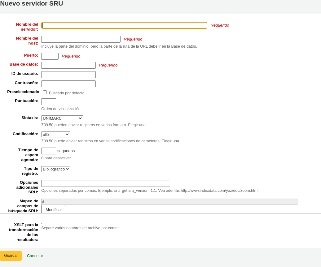 New SRU server form