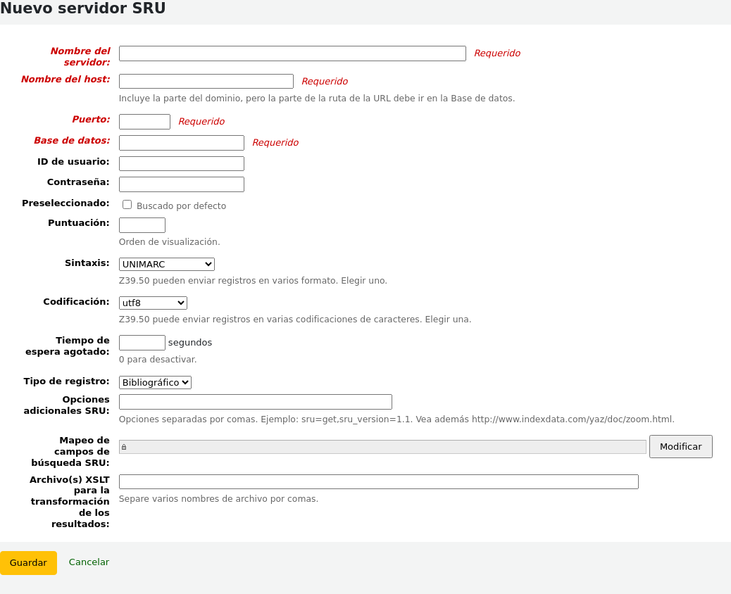 New SRU server form