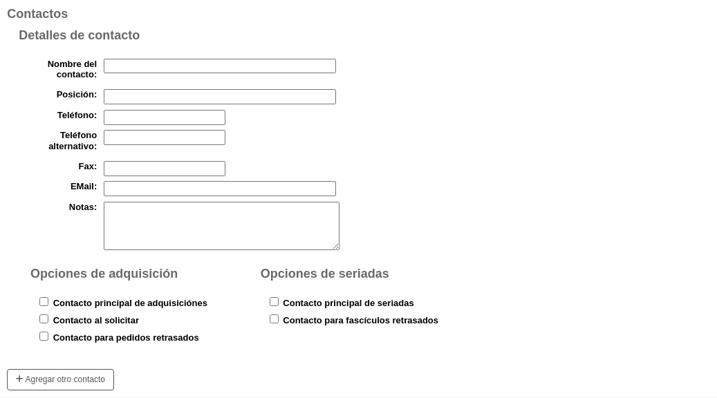 Contacts section of the new vendor form
