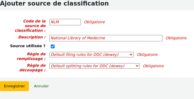 Form to add a new classification source