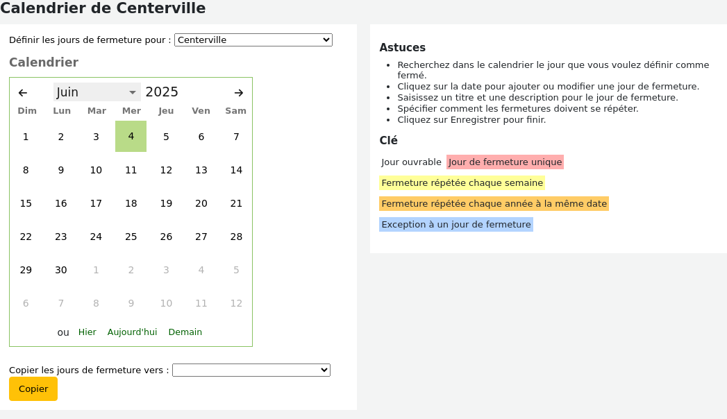 View of the calendar