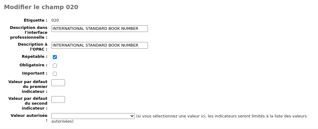 Form to edit a MARC field