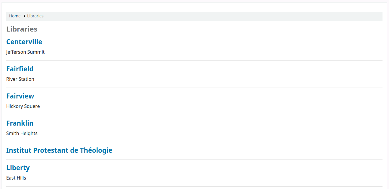 Pages des bibliothèques à l'OPAC