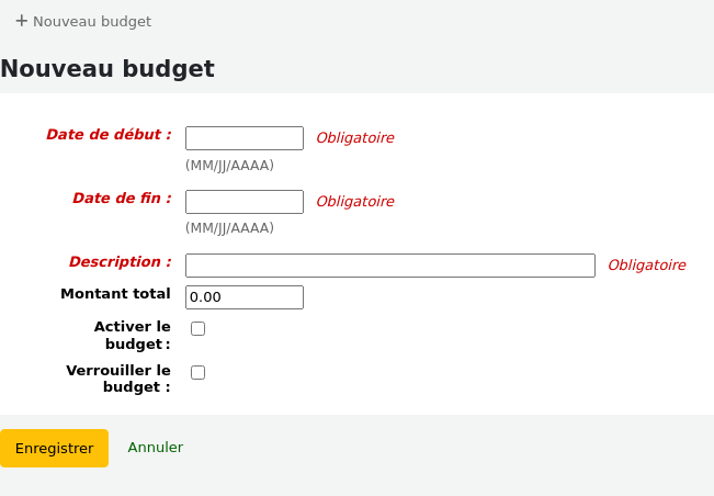 Form to add a new budget