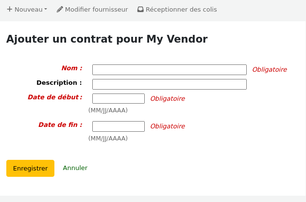 formulaire de création d'un contrat