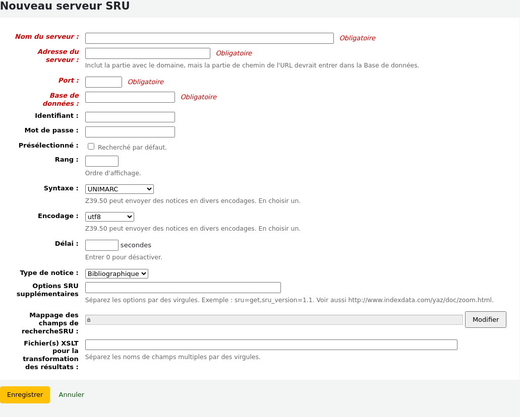 New SRU server form